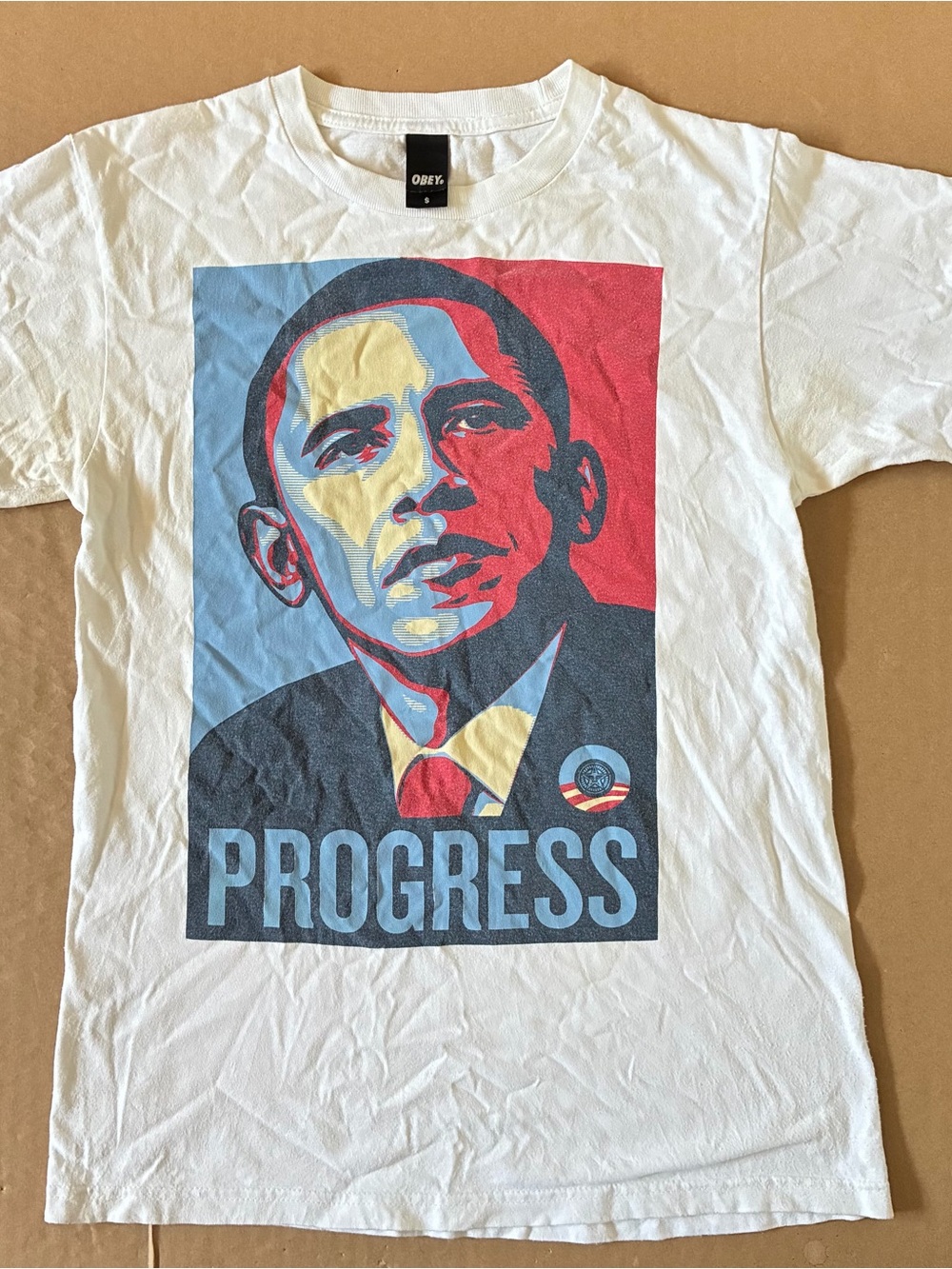 Vintage 2008 Obey Barack Obama Progress Graphic T-shirt Men’s Small American Y2K